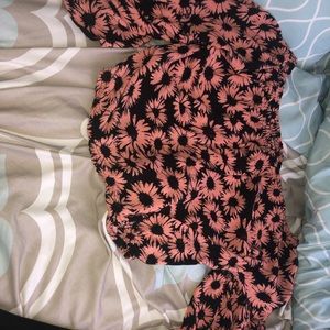 Floral fit and flare sleeves , off the shoulder